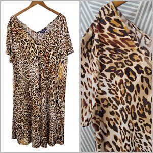 Roamans Dress Plus 22/24 2X Casual Stretch Cheetah Leopard Print Slinky Bouncy
